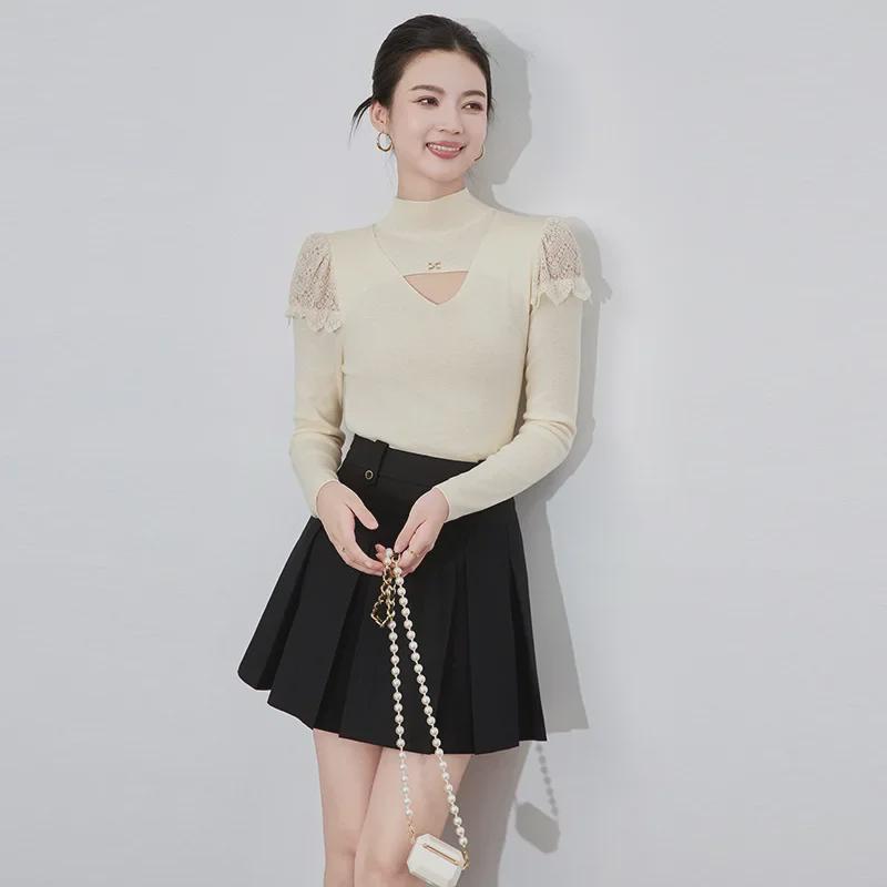 Exquisite Lace-Spliced High Collar Slim Fit Knitted Sweater for Autumn/Winter Free Size сірий колір
Exquisite Lace-Spliced High Collar Slim Fit Knitted Sweater for Autumn/Winter Free Size сірий колір