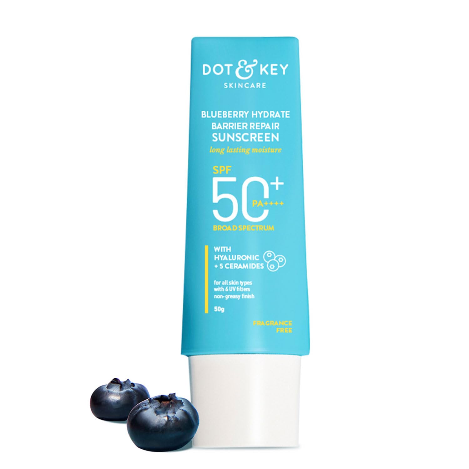 Dot & Key Blueberry Hydrate Barrier Repair Sunscreen SPF 50+ PA++++ 50g | Lightweight & Non-Greasy Skin Protection
Dot & Key Blueberry Hydrate Barrier Repair Sunscreen SPF 50+ PA++++ 50g | Lightweight & Non-Greasy Skin Protection