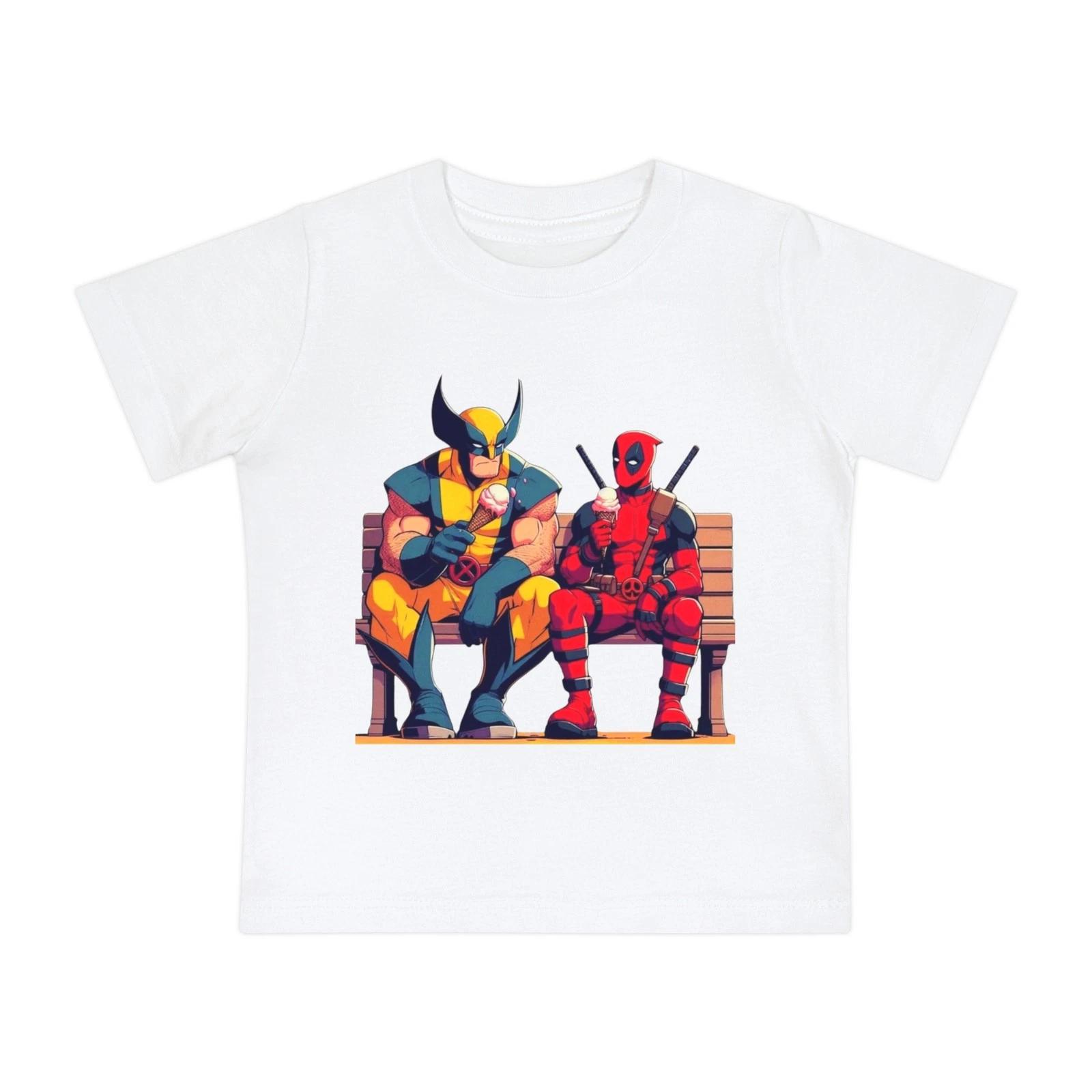 Wolverine and Deadpool Sitting Bench Baby T-Shirt | Comic Heroes 4XL
Wolverine and Deadpool Sitting Bench Baby T-Shirt | Comic Heroes 4XL