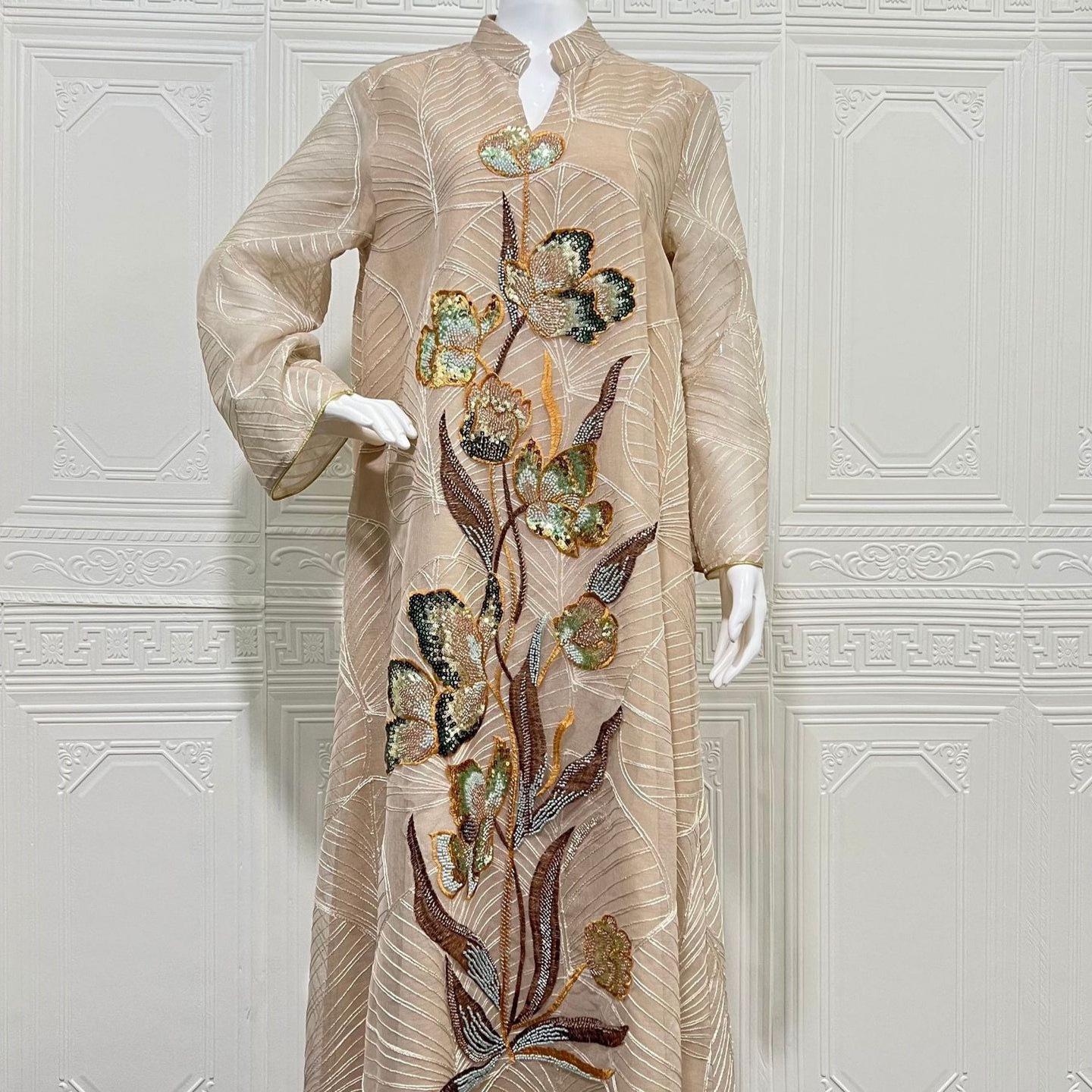NC132 Mesh Embroidery Abaya - Middle Eastern Muslim Dress L абрикосовий
NC132 Mesh Embroidery Abaya - Middle Eastern Muslim Dress L абрикосовий