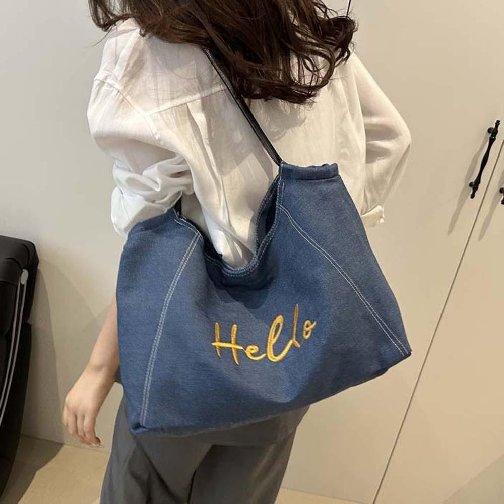 Korean Style Denim Blue Tote Bag Letter Embroidery Large Capacity Underarm Bag Spring темно-синього кольору
Korean Style Denim Blue Tote Bag Letter Embroidery Large Capacity Underarm Bag Spring темно-синього кольору