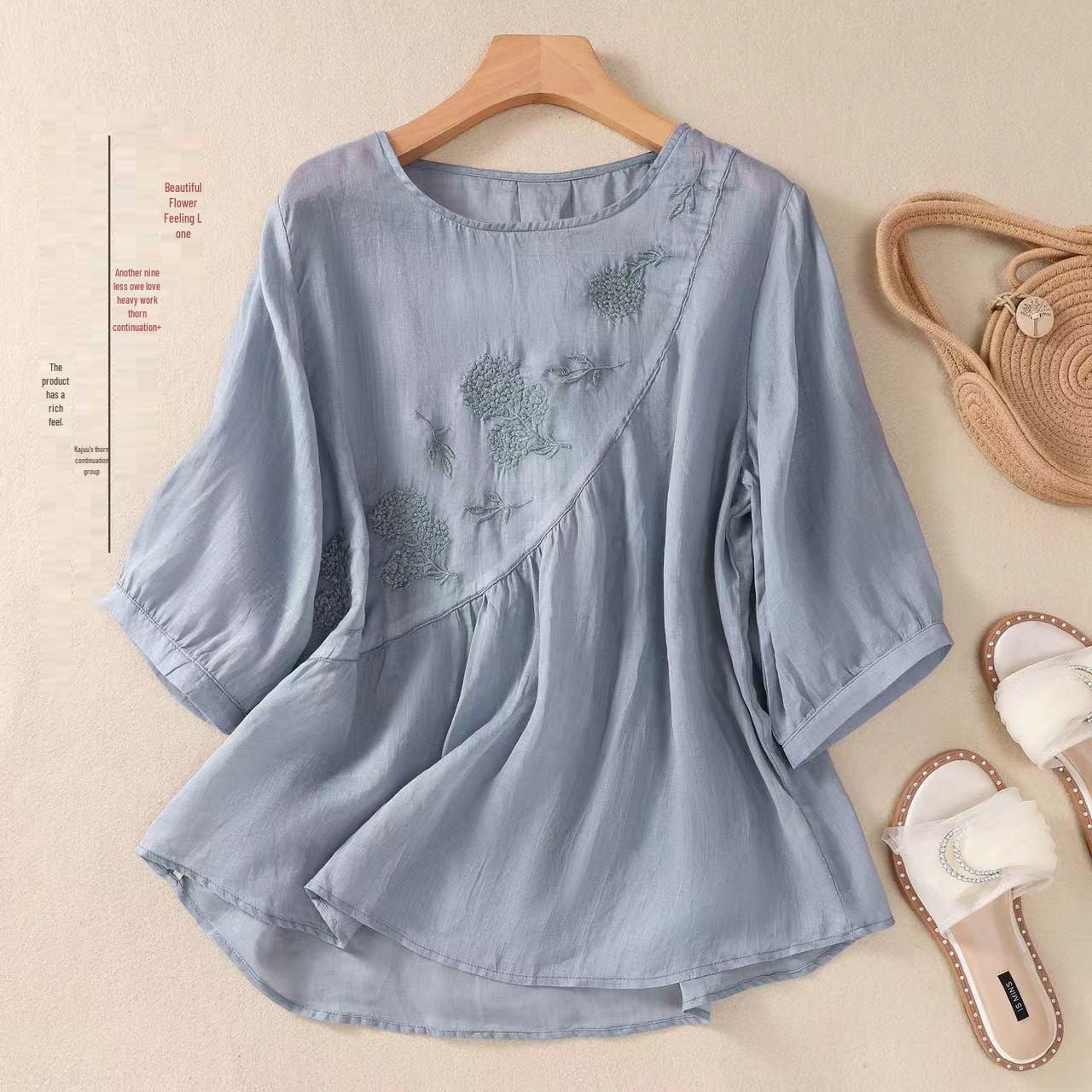 Summer Retro Chinese-Style Embroidered Cotton Linen Shirt - Loose Round Neck Pullover M (80-105 jin) белый
Summer Retro Chinese-Style Embroidered Cotton Linen Shirt - Loose Round Neck Pullover M (80-105 jin) белый