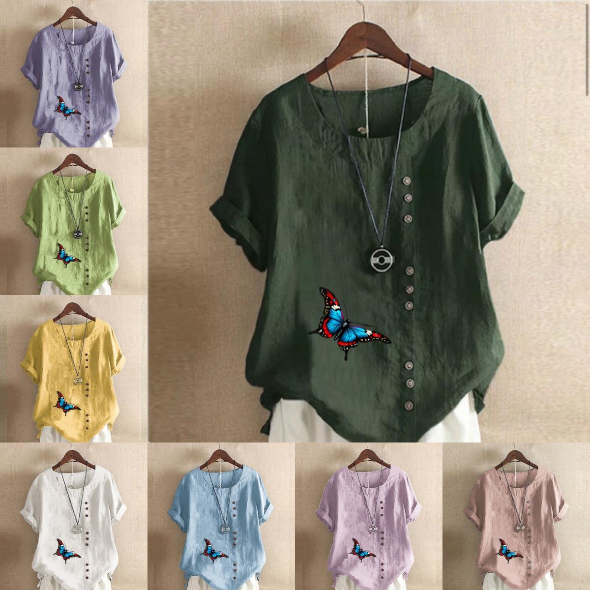 Women s Fashion Butterfly Print Short Sleeve T-shirt Loose Cotton Shirt Casual Loose Summer Blouse Tops
Women s Fashion Butterfly Print Short Sleeve T-shirt Loose Cotton Shirt Casual Loose Summer Blouse Tops
