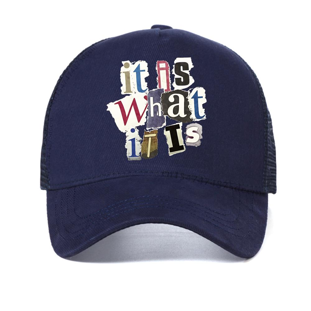 It Is What It Is Letter Pattern Men baseball cap fashion casual Hip Hop Sports hat outdoor mesh snapback hats cool sun hats Adjustable темно-синього кольору
It Is What It Is Letter Pattern Men baseball cap fashion casual Hip Hop Sports hat outdoor mesh snapback hats cool sun hats Adjustable темно-синього кольору