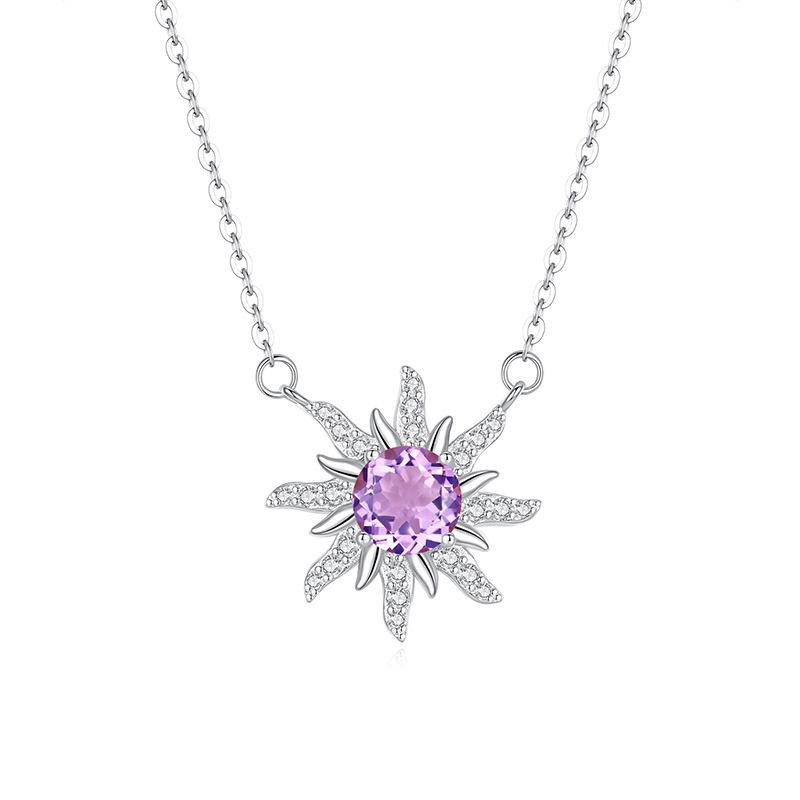 Elegant S925 Sterling Silver Sunflower Necklace, Inlaid Amethyst/Topaz Crystal, Fashion Starburst Choker Jewelry for Women
Elegant S925 Sterling Silver Sunflower Necklace, Inlaid Amethyst/Topaz Crystal, Fashion Starburst Choker Jewelry for Women