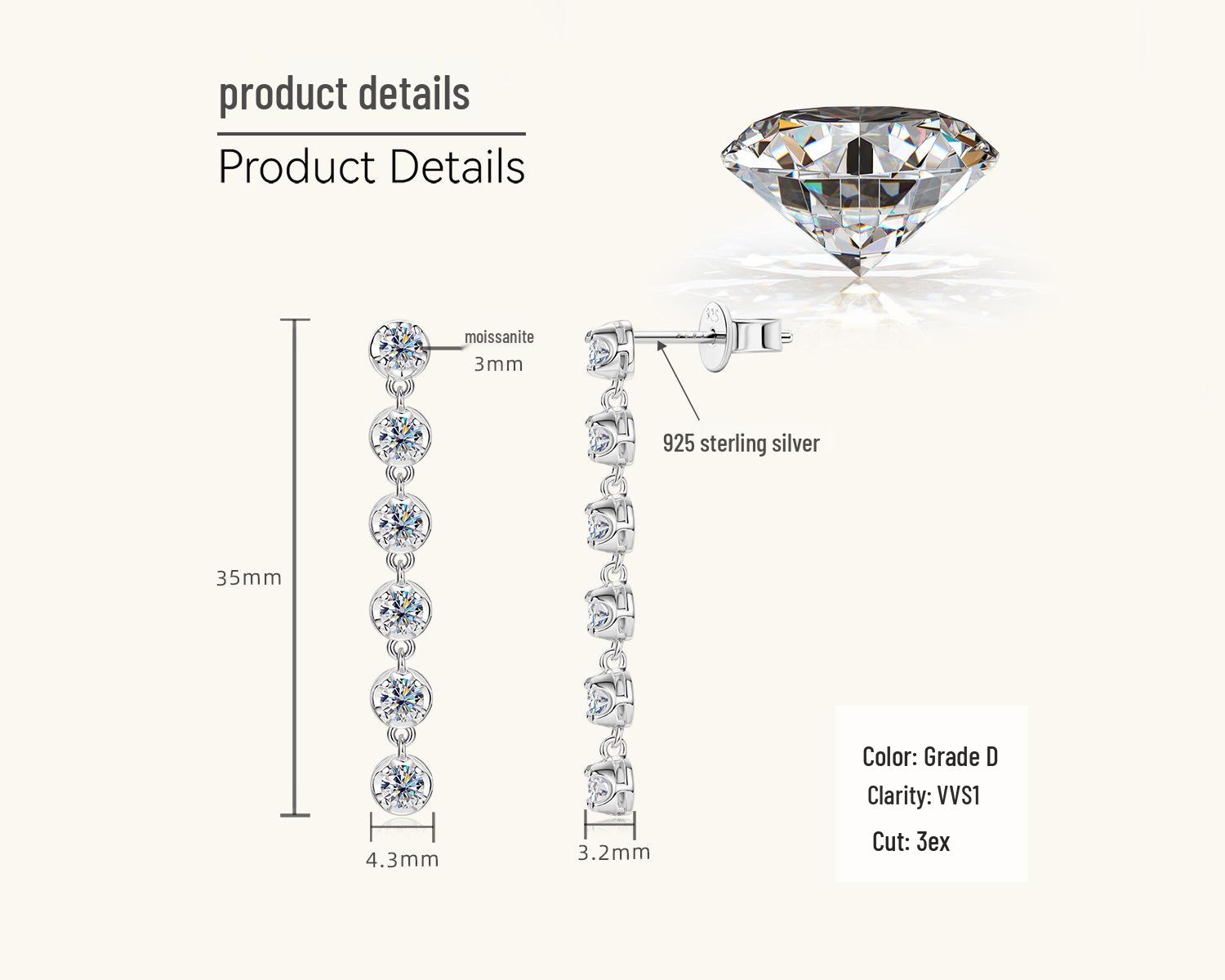 European & American Style Moissanite Tassel Stud Earrings for Women, S925 Sterling Silver Round Jewelry 0.6 Carat + 0.6 Carat
European & American Style Moissanite Tassel Stud Earrings for Women, S925 Sterling Silver Round Jewelry 0.6 Carat + 0.6 Carat