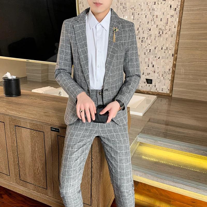 Men s Slim Fit Checkered Two-Piece Suit Korean Style Handsome Fashion Suit and Trousers Set XS темно серый
Men s Slim Fit Checkered Two-Piece Suit Korean Style Handsome Fashion Suit and Trousers Set XS темно серый