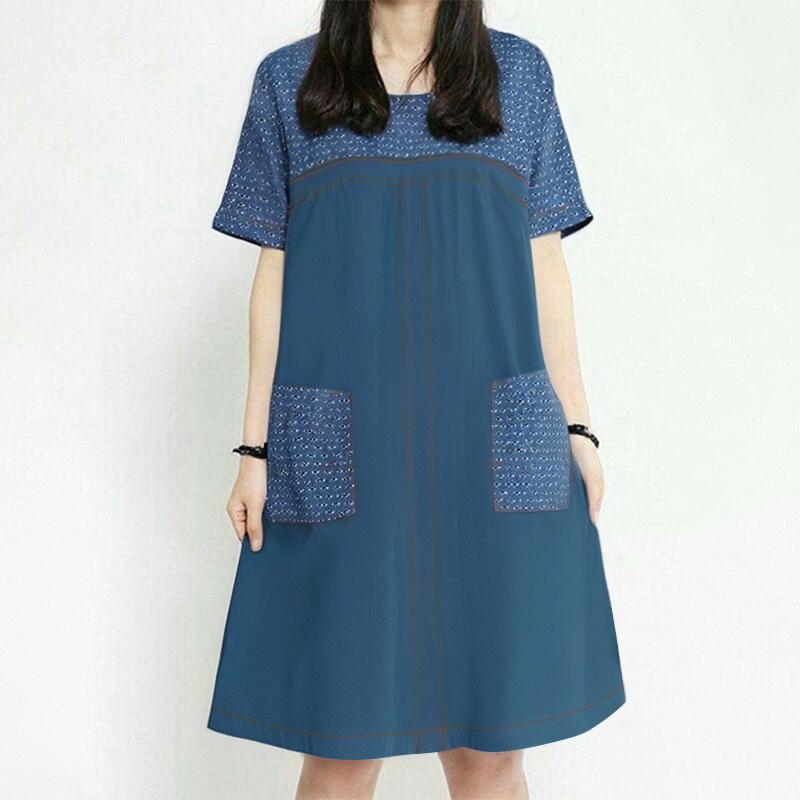 ZANZEA Women Print Patchwork Round Neck Short Sleeve Casual Dress S
ZANZEA Women Print Patchwork Round Neck Short Sleeve Casual Dress S