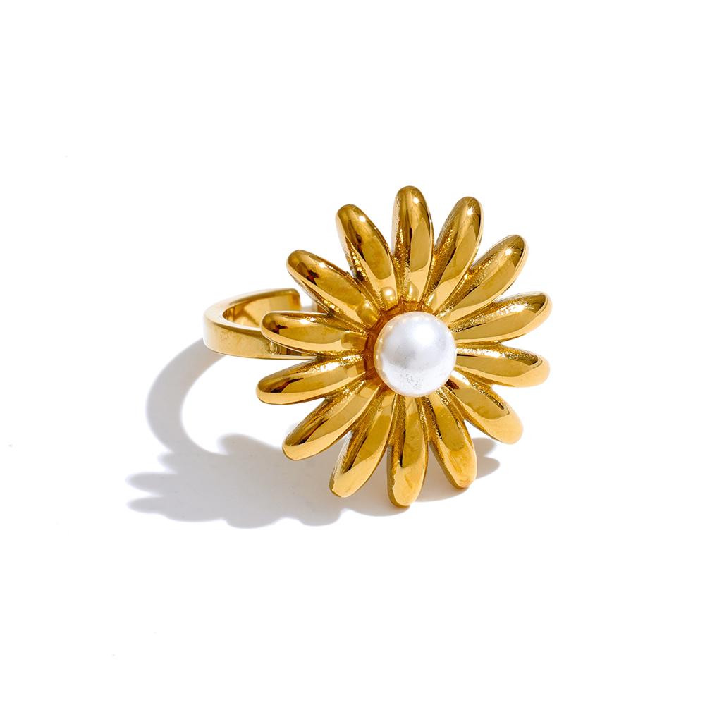 Yhpup Imitation Pearl Sunflower Adjustable Ring Fashion Popular Stainless Steel Chic Women Jewelry Gold Platinum PVD Plated
Yhpup Imitation Pearl Sunflower Adjustable Ring Fashion Popular Stainless Steel Chic Women Jewelry Gold Platinum PVD Plated