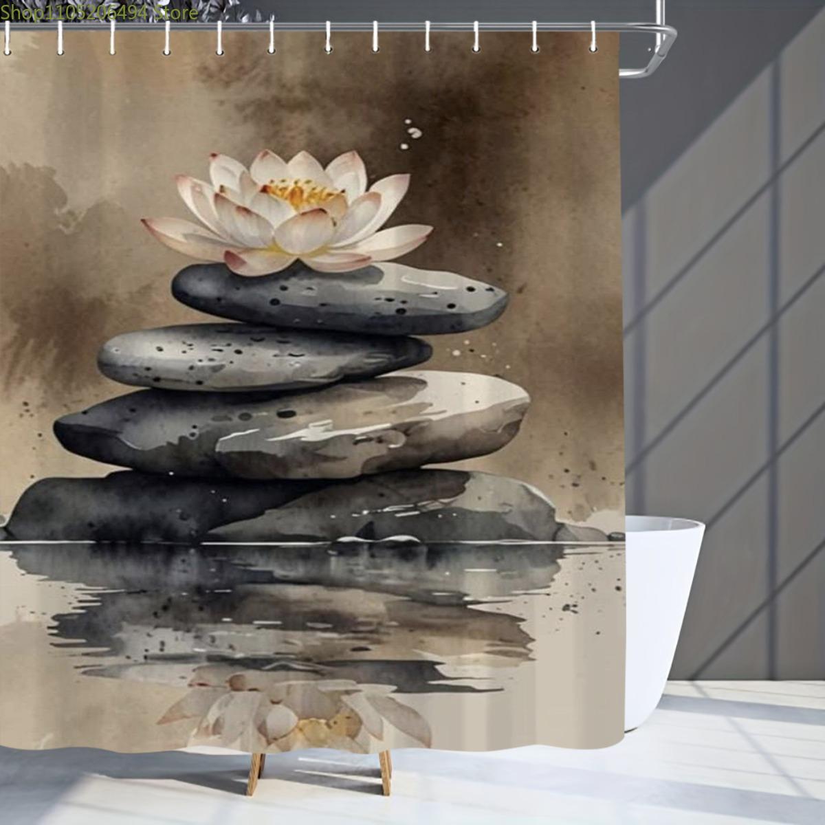 1pc Stacked Stones with Lotus Flower Print Bathroom Curtain, Digital Printed Polyester Shower Curtain, No-Hole Ultra-Wide Ring 90x180cm
1pc Stacked Stones with Lotus Flower Print Bathroom Curtain, Digital Printed Polyester Shower Curtain, No-Hole Ultra-Wide Ring 90x180cm