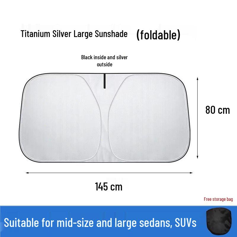 Titanium Silver Car Windshield Sunshade for Heat Insulation 145x80cm (Thick Titanium Silver, Opaque)
Titanium Silver Car Windshield Sunshade for Heat Insulation 145x80cm (Thick Titanium Silver, Opaque)