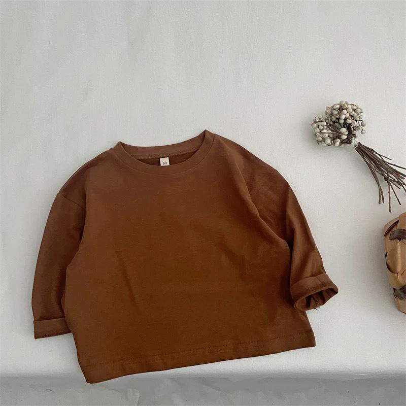 Детская хлопковая футболка с длинным рукавом - Корейский стиль, Весна/Осень, Конфетный цвет, Модная однотонная кофта для мальчиков и девочек 90 cm