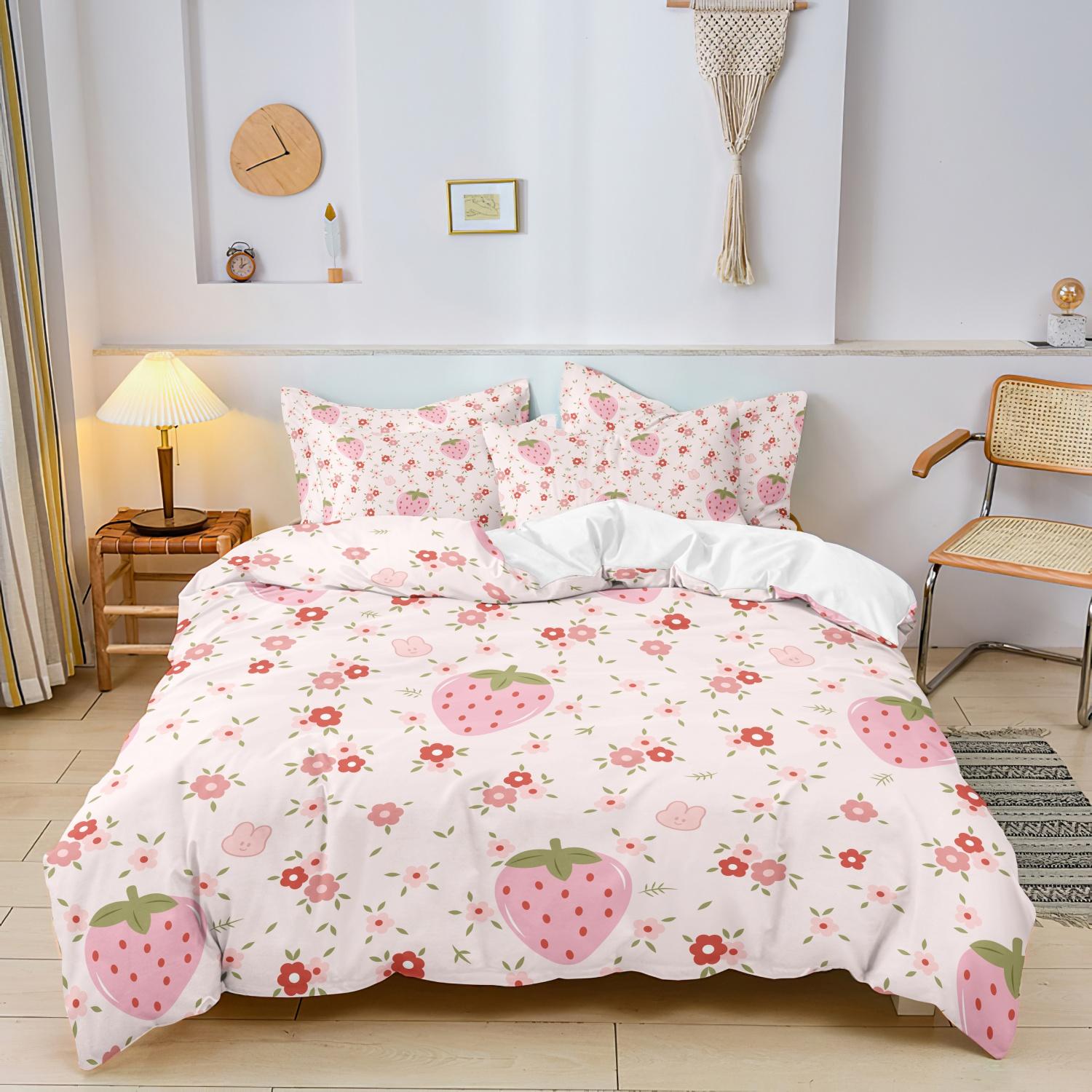 3pcs Set Cartoon Cute Pink White Heart Strawberry Duvet Cover Set - Sweet Floral Fit Design For Girls Festival Birthday Gifts -135x200cm&set
3pcs Set Cartoon Cute Pink White Heart Strawberry Duvet Cover Set - Sweet Floral Fit Design For Girls Festival Birthday Gifts -135x200cm&set
