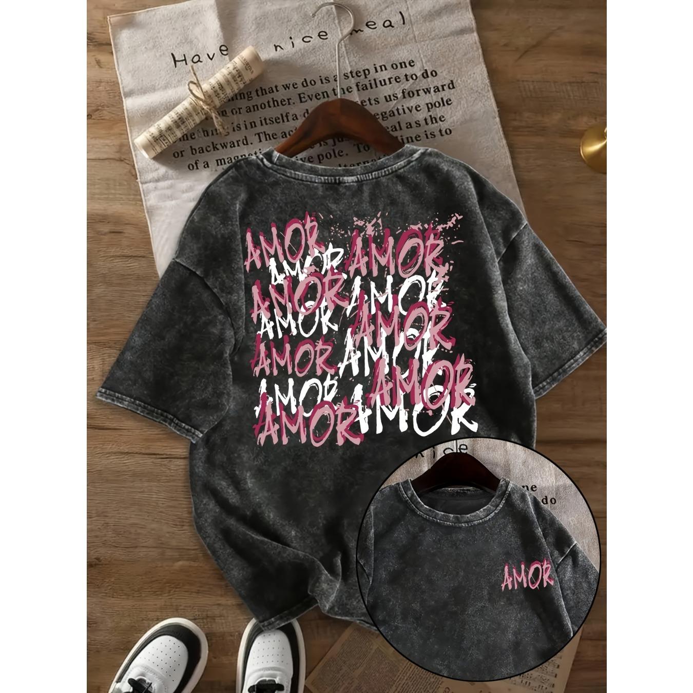 Washed T Shirt Cotton Unisex Womens Casual Summer Short Sleeve TShirt AMOR AMOR Letter Print Loose Fit Round Neck S
Washed T Shirt Cotton Unisex Womens Casual Summer Short Sleeve TShirt AMOR AMOR Letter Print Loose Fit Round Neck S