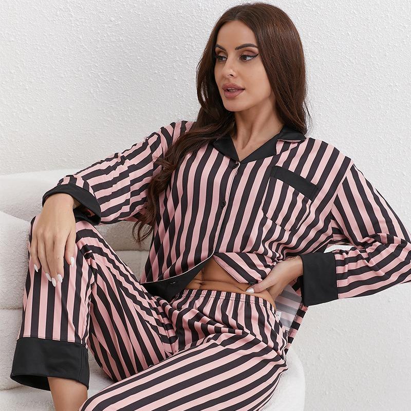 Женская новая свободная пижама большого размера, трикотажная хлопковая домашняя одежда на весну и осень, костюм с обратным воротником и брюками с длинными рукавами, которые можно носить на улице! XL ярко-розовый