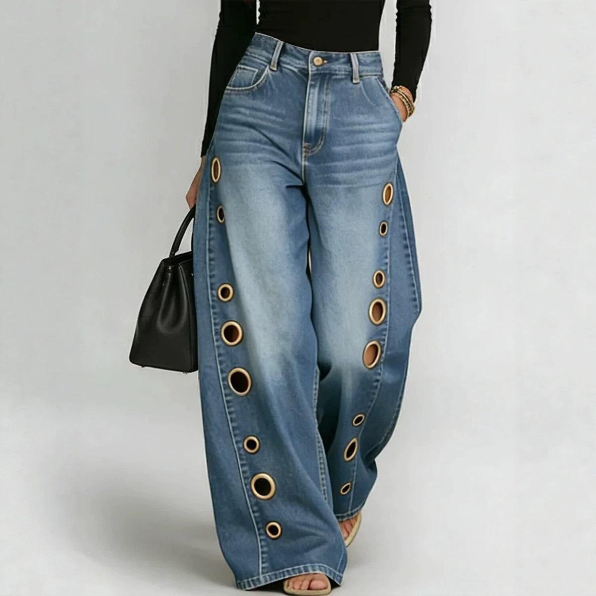 Newly Wide Leg Eyeslet Jeans Pants Sexy Women High Waist Elegant Streetwear Holes Denim Straight Trousers S
Newly Wide Leg Eyeslet Jeans Pants Sexy Women High Waist Elegant Streetwear Holes Denim Straight Trousers S