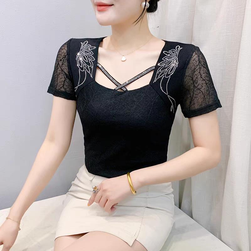 Summer Mesh Black T-shirt Chic Cross Hollow Out Hot Diamonds Tees Sexy Square Collar Short Sleeve Women s Tops Blouse 3XL чорний
Summer Mesh Black T-shirt Chic Cross Hollow Out Hot Diamonds Tees Sexy Square Collar Short Sleeve Women s Tops Blouse 3XL чорний