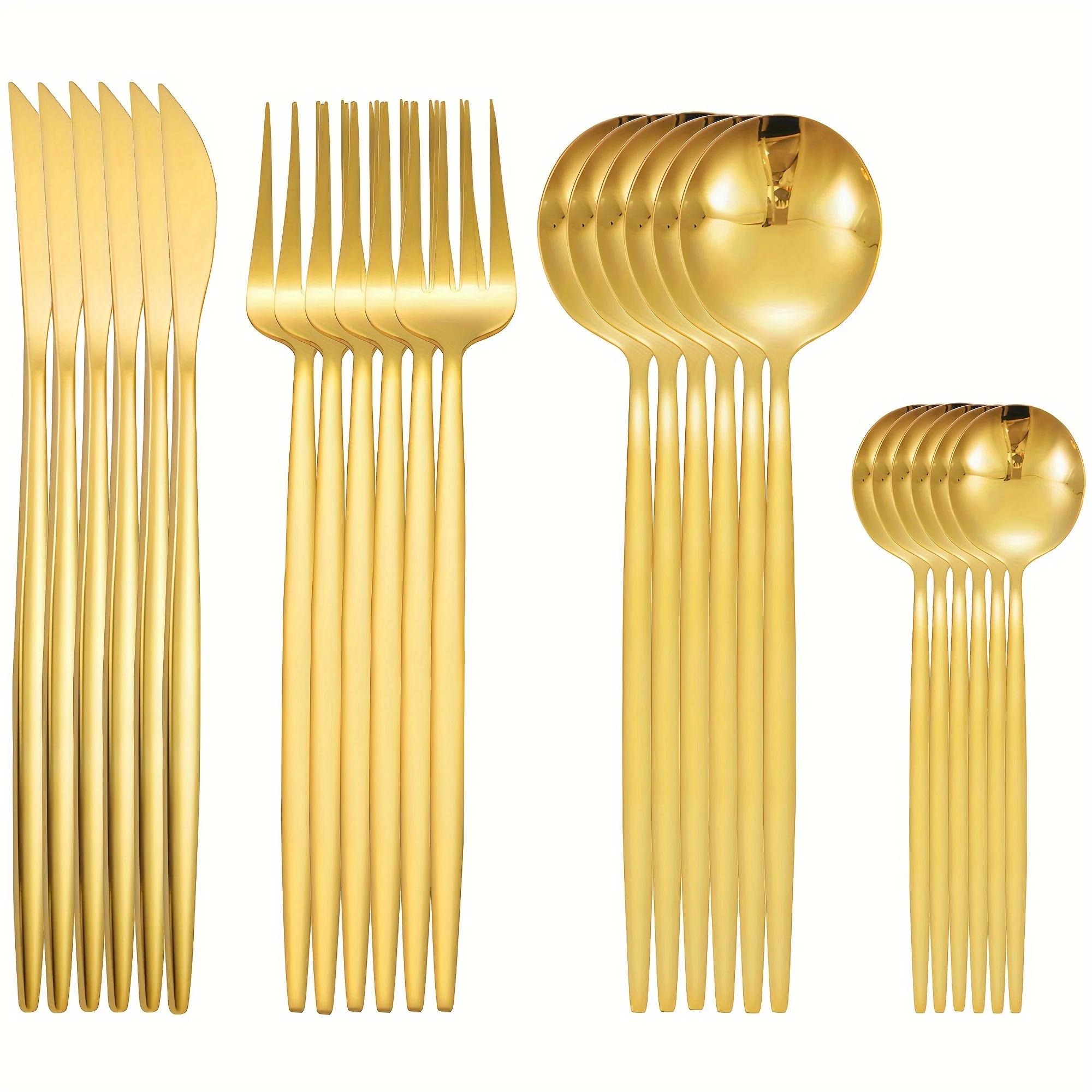 24Pcs Stainless Steel Golden Cutlery, Silverware Set Mirror Flatware Western Cutlery Set Dinning Kitchen Dinning Tableware
24Pcs Stainless Steel Golden Cutlery, Silverware Set Mirror Flatware Western Cutlery Set Dinning Kitchen Dinning Tableware