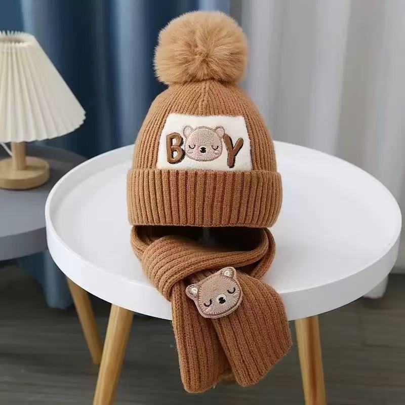 New children s hat bear wool hat boys knitted cotton warm baby hat scarf two-piece set
New children s hat bear wool hat boys knitted cotton warm baby hat scarf two-piece set