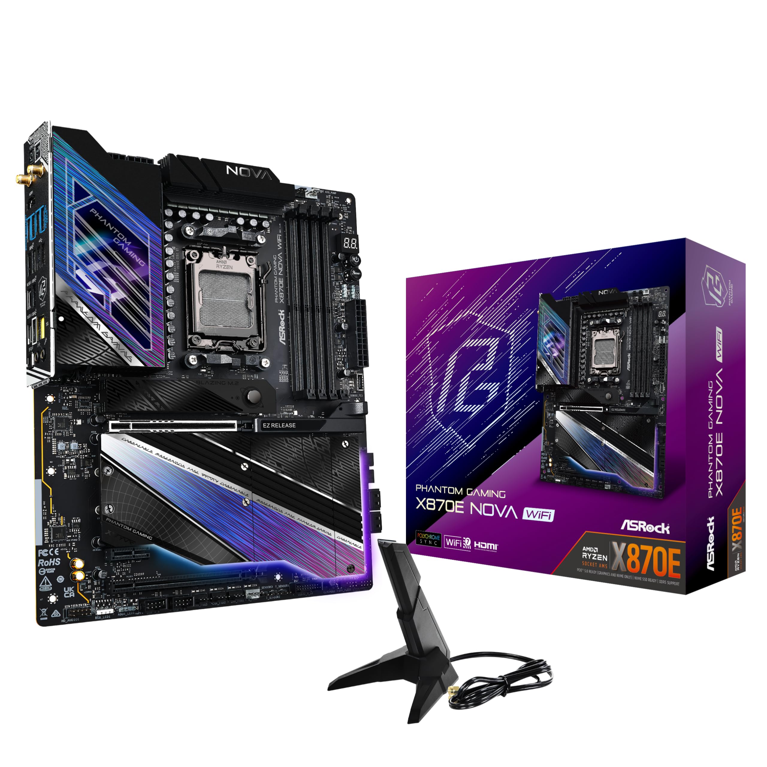 Материнська плата ASRock X870E Nova WiFi, сумісна з процесором AMD Ryzen серії 9000, набір мікросхем X870E Материнська плата ATX Авторизований дистриб’ютор (Розетка AM5)
Материнська плата ASRock X870E Nova WiFi, сумісна з процесором AMD Ryzen серії 9000, набір мікросхем X870E Материнська плата ATX Авторизований дистриб’ютор (Розетка AM5)