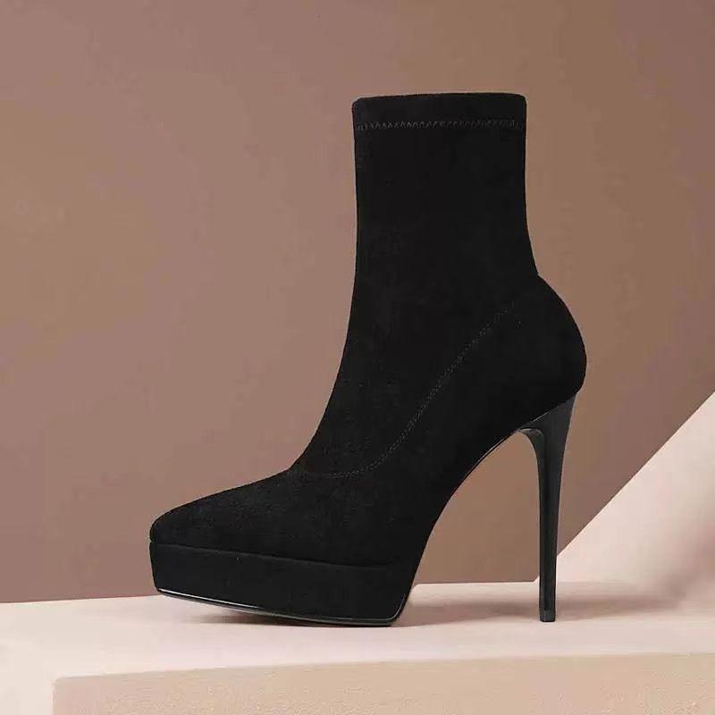 Temperament elastic thin heel boots socks thin boots 11cm short boots velvet pointed waterproof table single boots spring and autumn 40
Temperament elastic thin heel boots socks thin boots 11cm short boots velvet pointed waterproof table single boots spring and autumn 40
