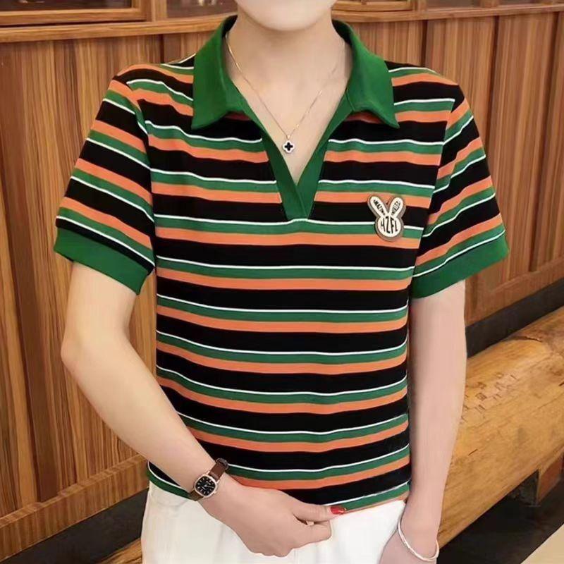 Summer Light Rabbit Striped Polo: Short Sleeve Turn-Down Collar Casual Whitening Shirt for Middle-Aged Women 4XL
Summer Light Rabbit Striped Polo: Short Sleeve Turn-Down Collar Casual Whitening Shirt for Middle-Aged Women 4XL