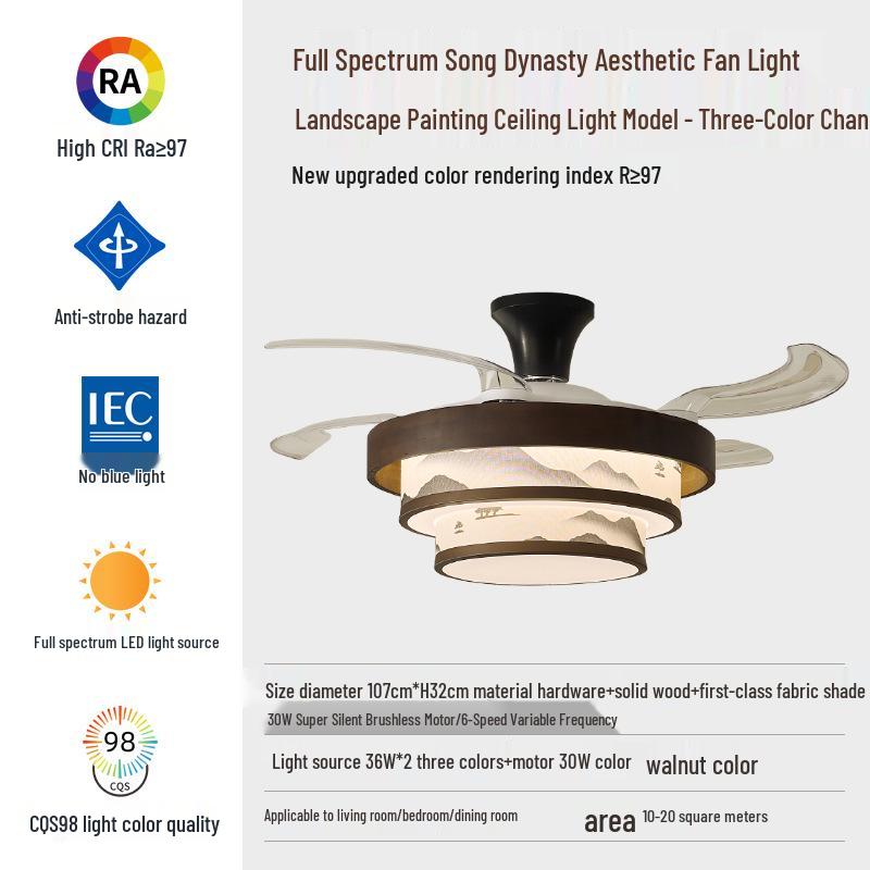 Song Dynasty Aesthetic Retro Ceiling Fan Light: Mid-century Silent Full Spectrum Fan for Bedrooms Mountain Water Ceiling - Blade Diameter 107CM
Song Dynasty Aesthetic Retro Ceiling Fan Light: Mid-century Silent Full Spectrum Fan for Bedrooms Mountain Water Ceiling - Blade Diameter 107CM