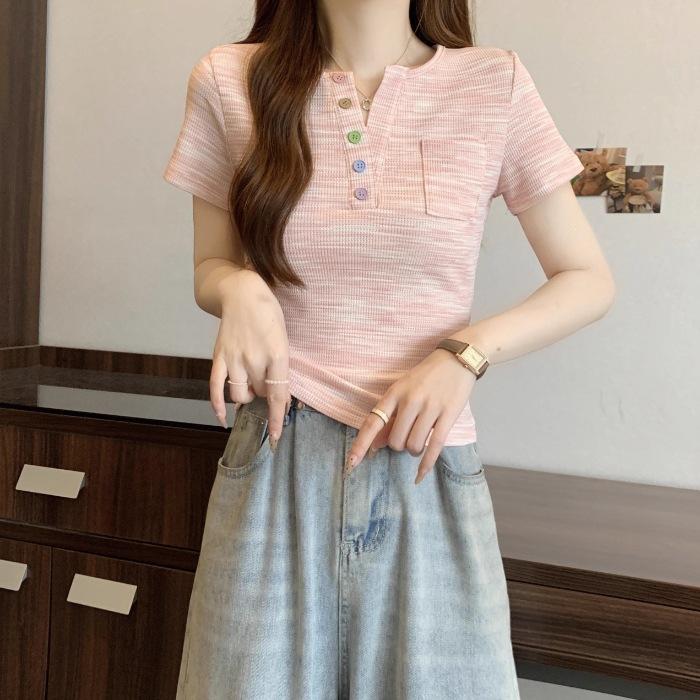 Colored Button Front Shoulder Short Sleeve T-Shirt Women s Small Fresh Age Reduction Striped Half Sleeve T-Shirt XL
Colored Button Front Shoulder Short Sleeve T-Shirt Women s Small Fresh Age Reduction Striped Half Sleeve T-Shirt XL