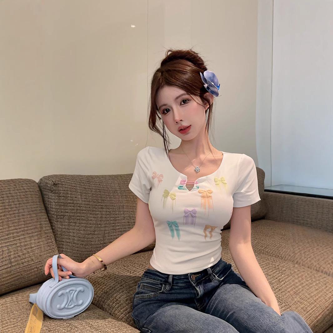 Dopamine Bow Shoulder Short Sleeve Crop Top - Summer Sweetheart Style Small 
Dopamine Bow Shoulder Short Sleeve Crop Top - Summer Sweetheart Style Small