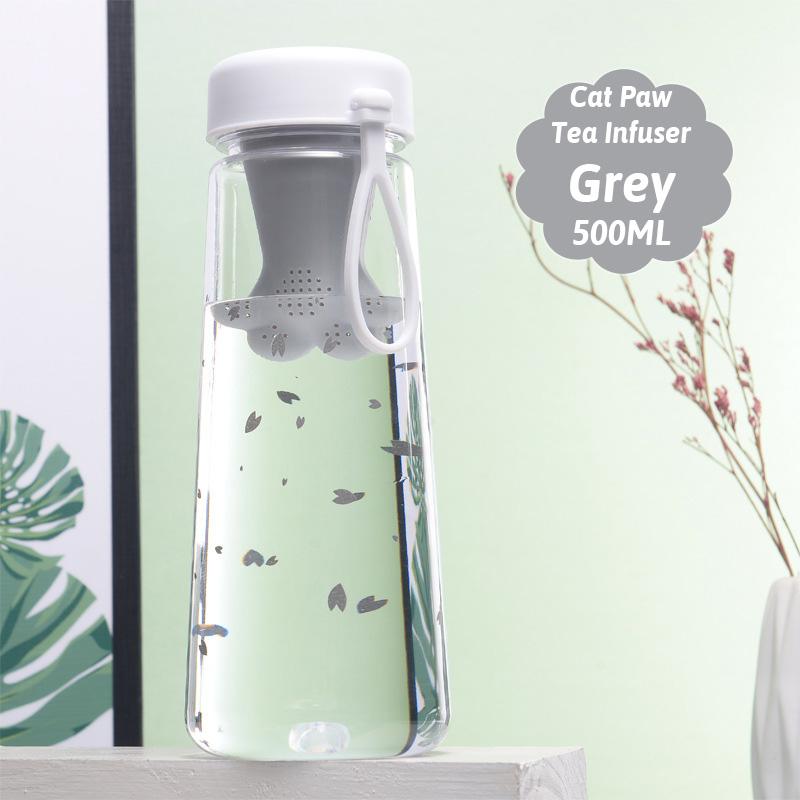 Стакан для чая «кошачья лапка» с ситечком, 100% герметичный, пара чашек из пищевого полипропилена, эргономичная ручка, модные цвета, защита от проливания 550ML серый