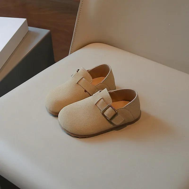 Детская обувь для девочек с круглым носком, простая повседневная обувь для малышей, мягкая подошва, универсальная детская модная обувь для мальчиков, кожаная обувь, однотонная 21 бежевый