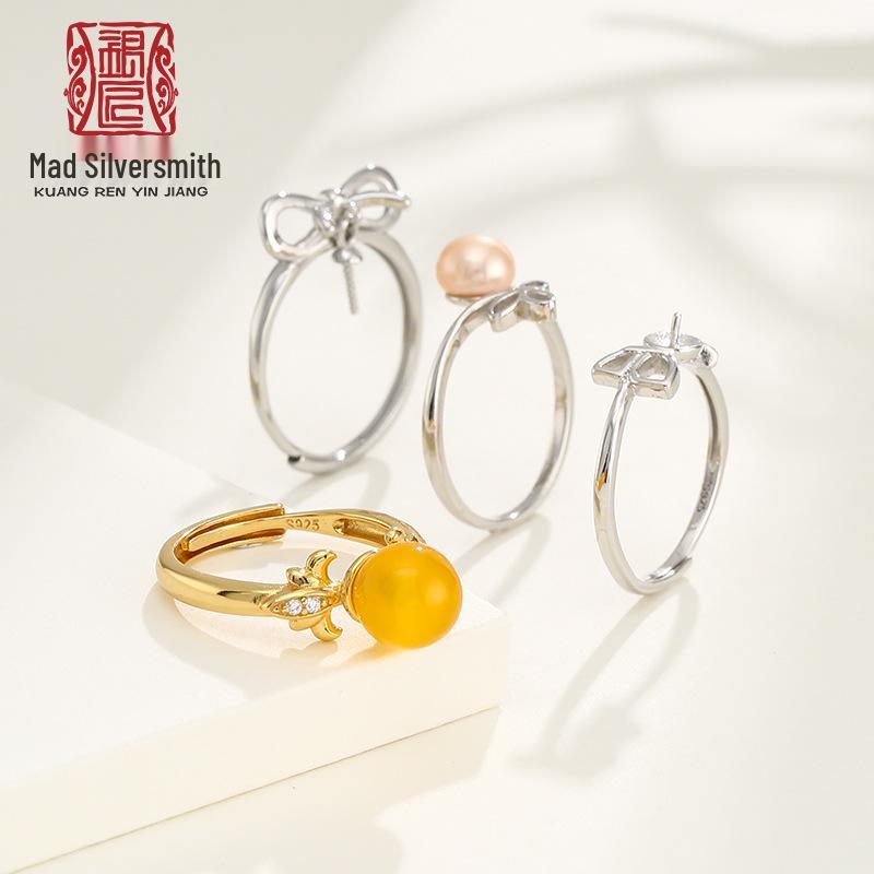 Adjustable S925 Sterling Silver Ring with Amber Beeswax Inlay, 5-8mm Round Bead Setting for Ladies.
Adjustable S925 Sterling Silver Ring with Amber Beeswax Inlay, 5-8mm Round Bead Setting for Ladies.
