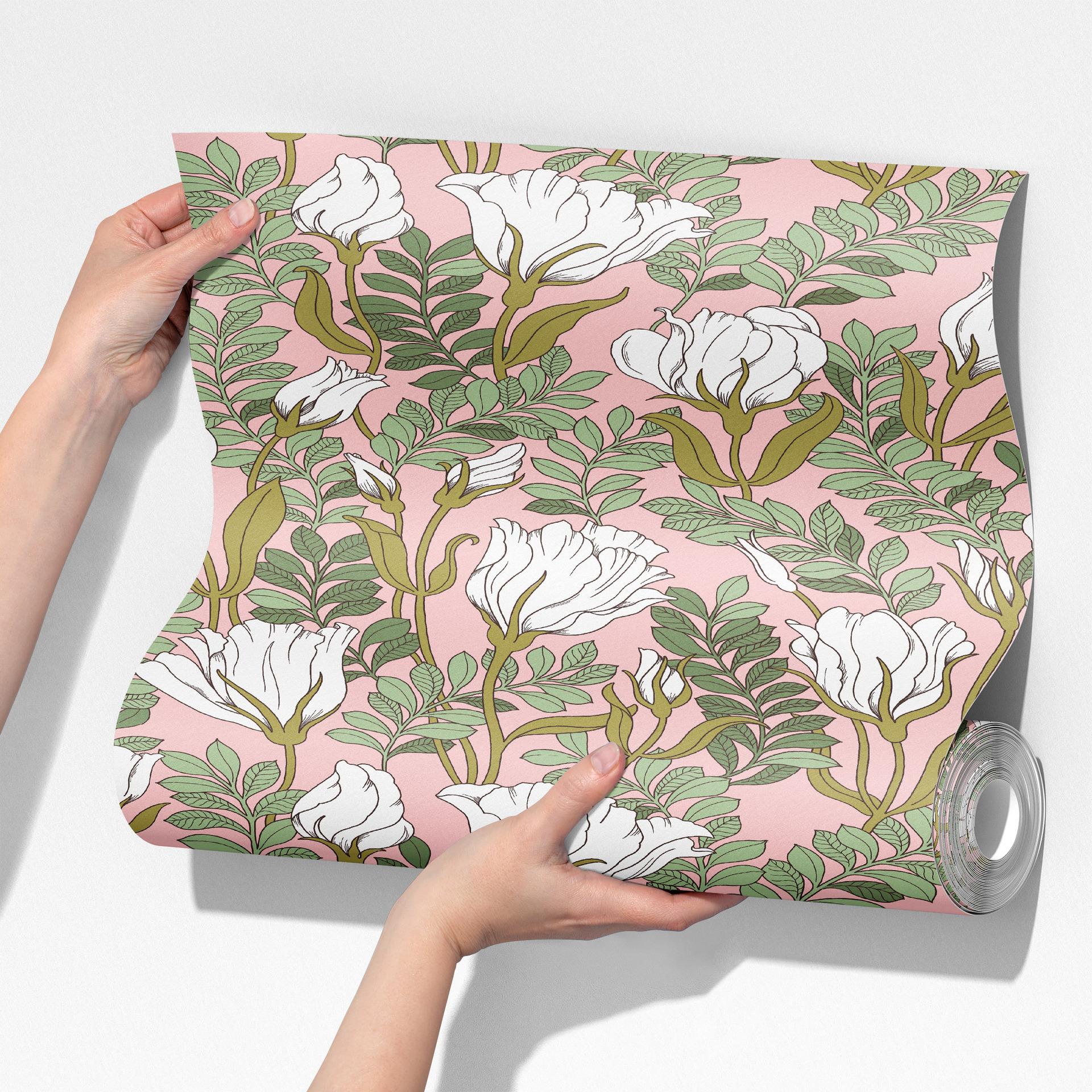 Винтажные розовые самоклеящиеся обои Белые цветочные самоклеящиеся обои Съемные наклейки на стену Контактная бумага для спальни 2mx45cm