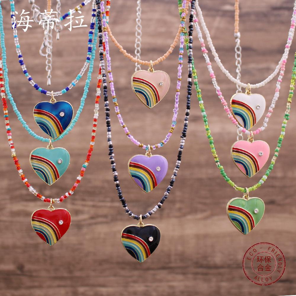 New wear colorful dripping love beaded necklace, small fresh women s simple heart-shaped small pendant
New wear colorful dripping love beaded necklace, small fresh women s simple heart-shaped small pendant