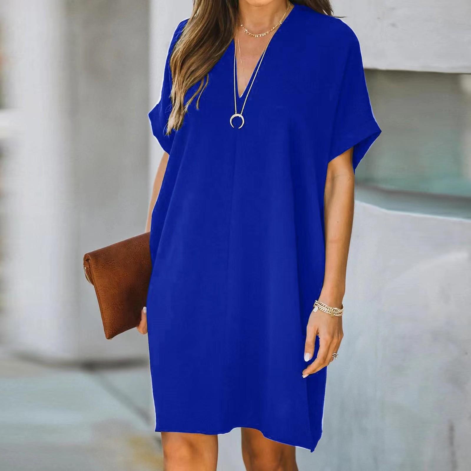 Summer Fashion Women s Solid Color H-shaped Loose Casual V-neck Short Sleeve M синій
Summer Fashion Women s Solid Color H-shaped Loose Casual V-neck Short Sleeve M синій