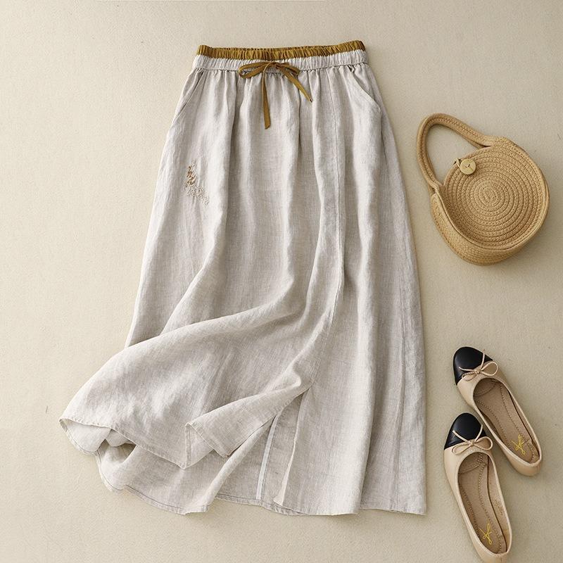 Real shot literary embroidery splicing skirt elastic waist color matching a-word skirt women s retro linen loose medium and long skirt M Лляний
Real shot literary embroidery splicing skirt elastic waist color matching a-word skirt women s retro linen loose medium and long skirt M Лляний