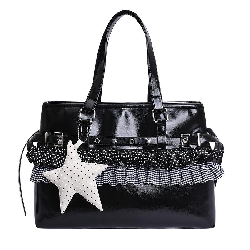 Ballet Style Large Capacity Shoulder Bag Korean Fashion Preppy Backpack Polka Dot Plaid Ruffle Design Versatile Commuter Tote 33x14x24cm
Ballet Style Large Capacity Shoulder Bag Korean Fashion Preppy Backpack Polka Dot Plaid Ruffle Design Versatile Commuter Tote 33x14x24cm