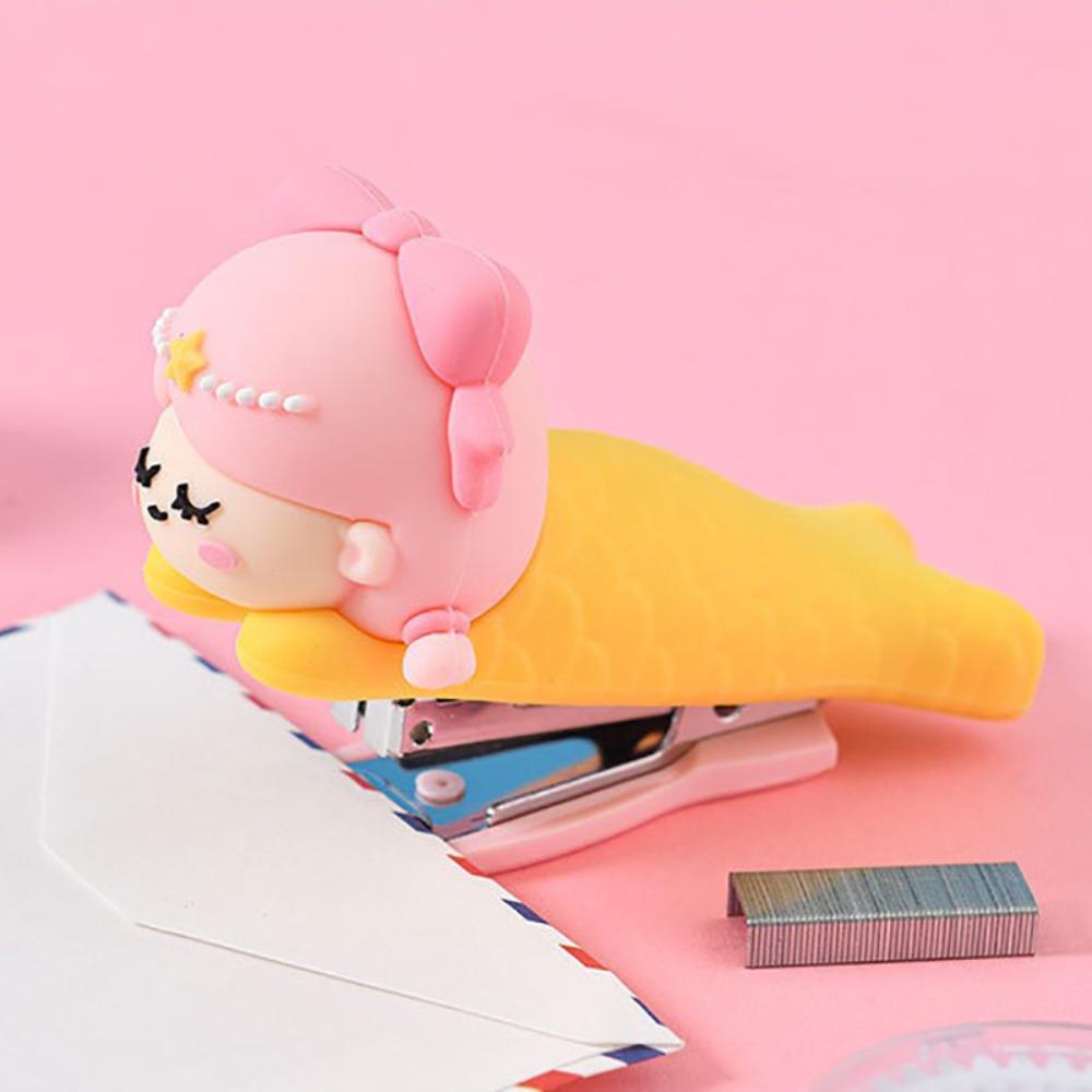 Мини Портативный Длинный Степлер Использование Скоб 10# Сшивающая Машина Мультяшный Степлер Офис Школа Pink Mermaid