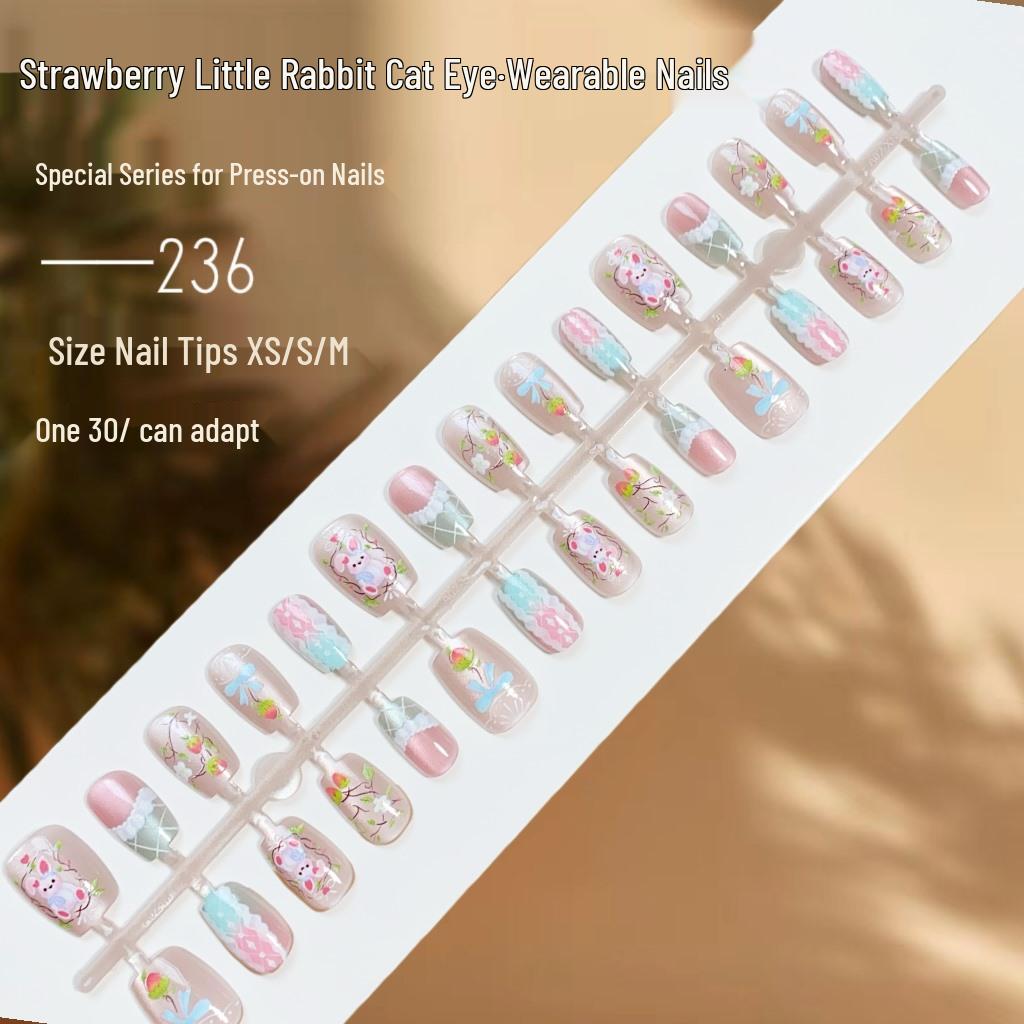 Strawberry Bunny Cat Eye Wearable Nails – Sweet Girl Heart False Nail Set 
Strawberry Bunny Cat Eye Wearable Nails – Sweet Girl Heart False Nail Set