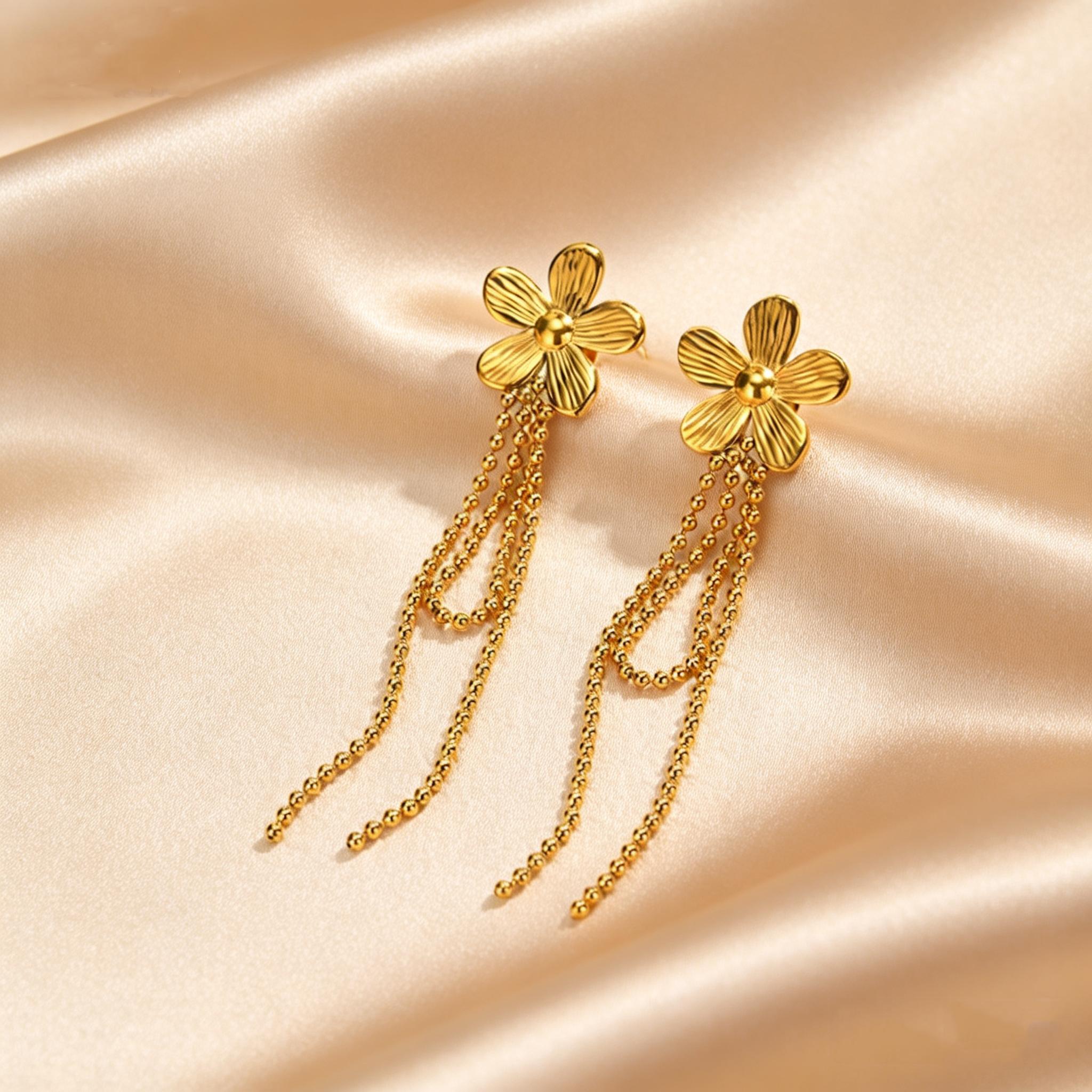 Exquisite Stainless Steel Flower Long Tassel Drop Earrings for Women Gold Plated Trendy Hypoallergenic Piercing Jewelry Gifts золотий
Exquisite Stainless Steel Flower Long Tassel Drop Earrings for Women Gold Plated Trendy Hypoallergenic Piercing Jewelry Gifts золотий