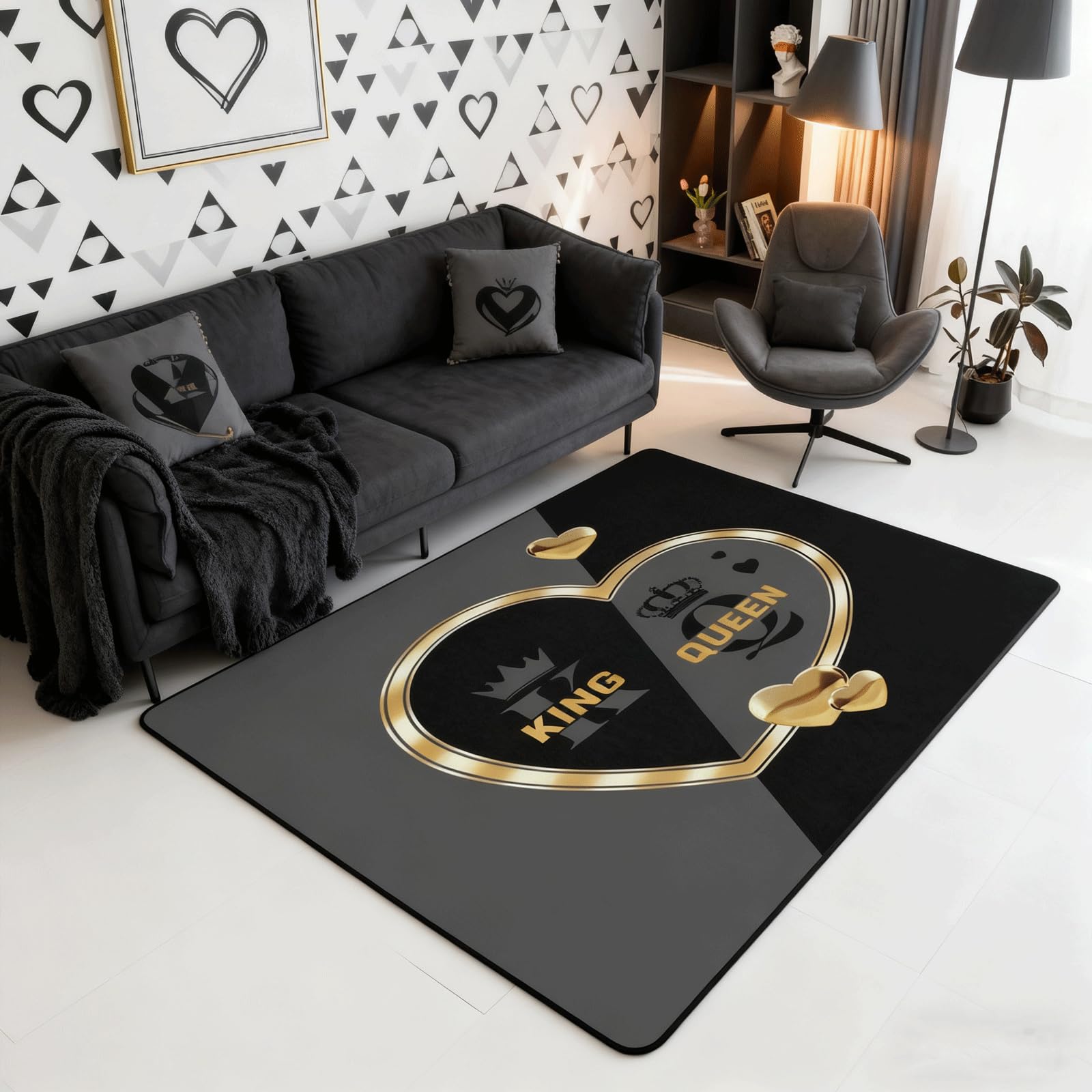 King and Queen Crown Area Rug Romantic Gold White Loving Heart Rugs for Living Room 39 x59 ,Couple Lover Gray and Black Washable Rug,Wedding 160cm x 200cm
King and Queen Crown Area Rug Romantic Gold White Loving Heart Rugs for Living Room 39 x59 ,Couple Lover Gray and Black Washable Rug,Wedding 160cm x 200cm