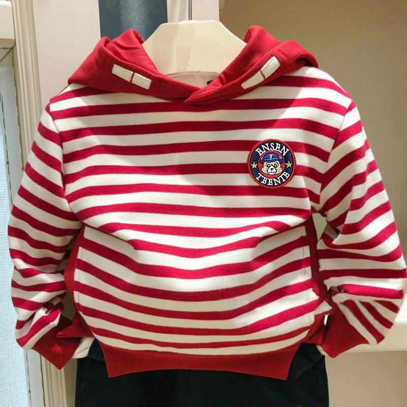 Boys Striped Fleece-Lined Hooded Sweatshirt - Thick, Trendy Autumn/Winter Pullover 130 cm
Boys Striped Fleece-Lined Hooded Sweatshirt - Thick, Trendy Autumn/Winter Pullover 130 cm