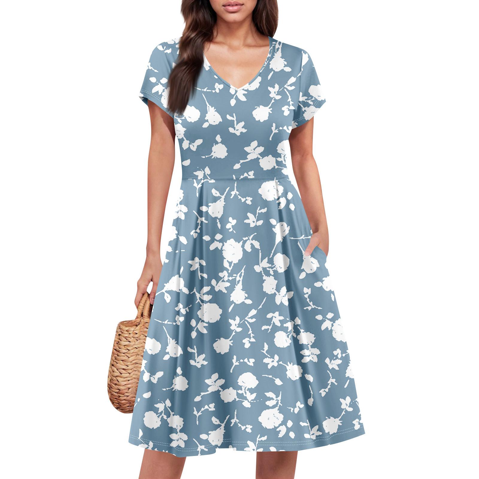 Женское летнее платье с коротким рукавом, V-образным вырезом, короткое, модное, повседневное, летящее, А-силуэта, платье-сарафан с карманом XL небесно-голубой
Женское летнее платье с коротким рукавом, V-образным вырезом, короткое, модное, повседневное, летящее, А-силуэта, платье-сарафан с карманом XL небесно-голубой