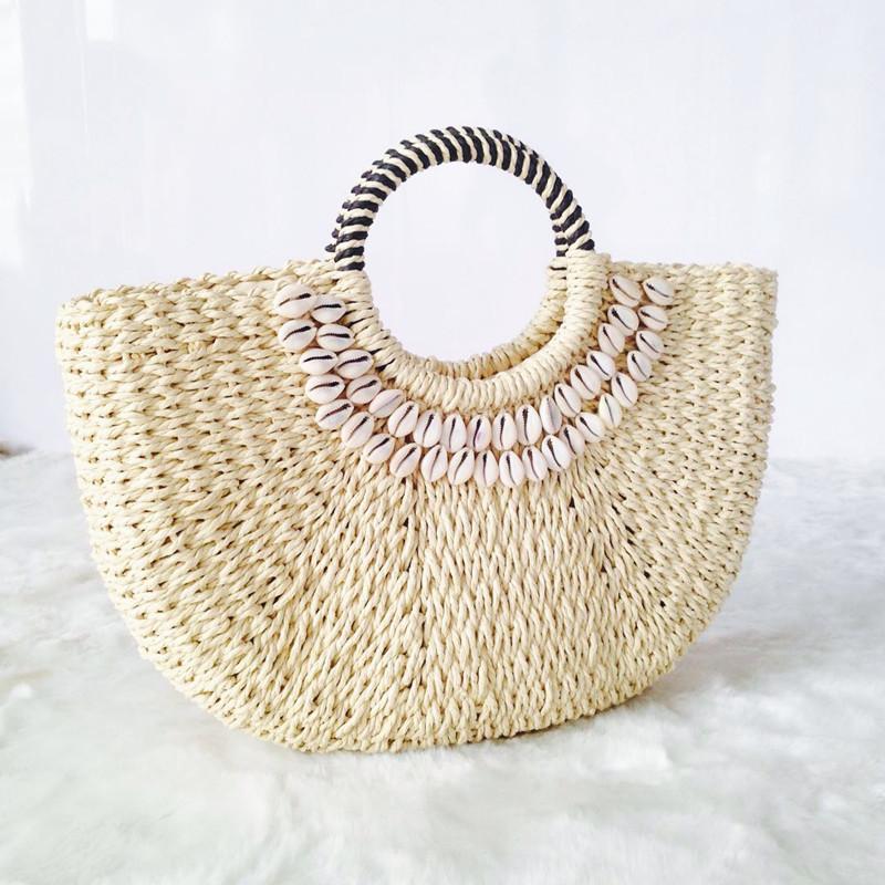Women s Handbag Handmade Drawstring Straw Bag Summer Woven Shell Large Capacity Beach Bag Bohemia Female Knitted Top-Handle Tote Small
Women s Handbag Handmade Drawstring Straw Bag Summer Woven Shell Large Capacity Beach Bag Bohemia Female Knitted Top-Handle Tote Small