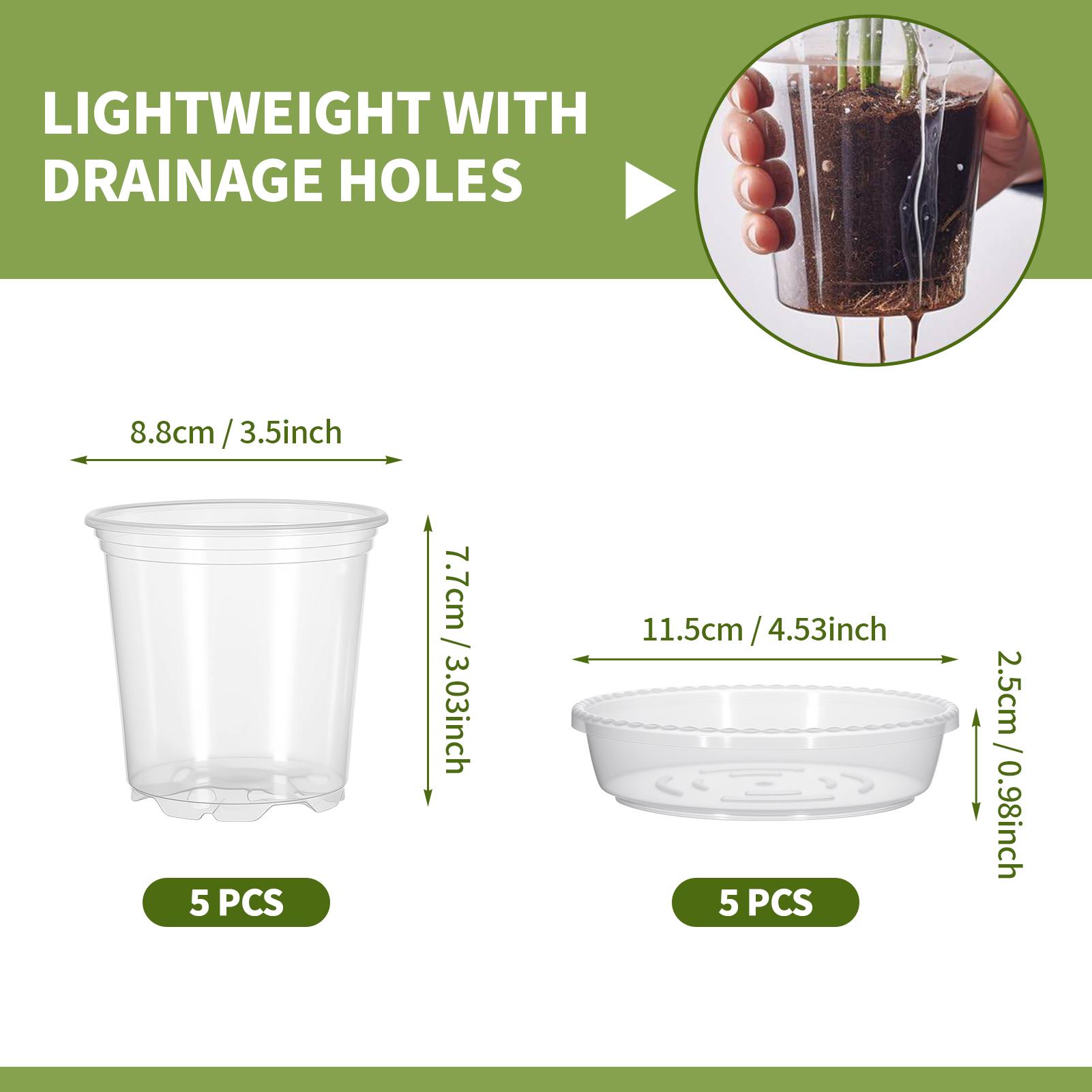 5 Set Clear Nursery Pots Transparent Plastic Planter with Drainage Holes with Base Seed Starting Pot Flower Plant Container
5 Set Clear Nursery Pots Transparent Plastic Planter with Drainage Holes with Base Seed Starting Pot Flower Plant Container