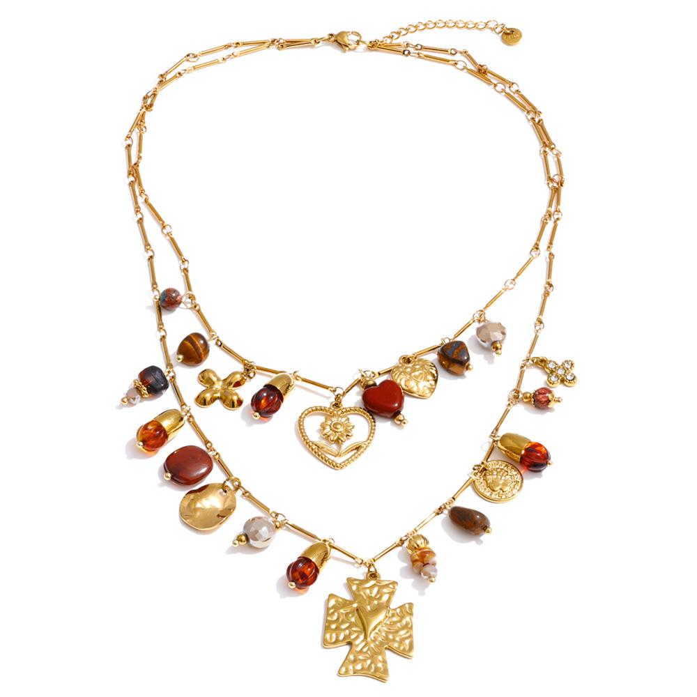 Yhpup Double-Layer Waterproof Resin Bead Heart Flower Pendant Charms Necklace 18K Golden Plated Stainless Steel France Jewelry
Yhpup Double-Layer Waterproof Resin Bead Heart Flower Pendant Charms Necklace 18K Golden Plated Stainless Steel France Jewelry