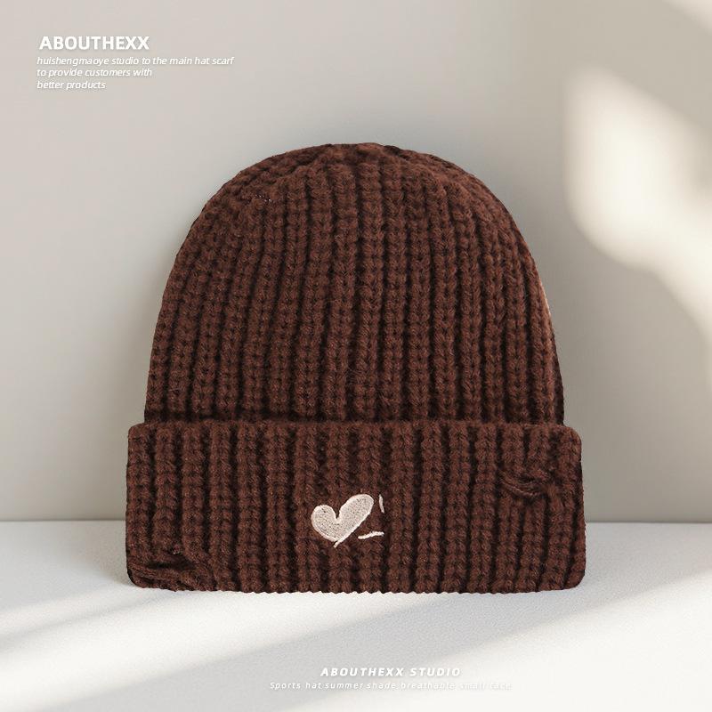 Осень и Зима Новая Шапка Женская Теплая Защита Ушей Вязаная Шапка Универсальная Простая Маленькая Шапка от Холода Вышитая Шерстяная Шапка с Надписью Love M(56-58cm)
