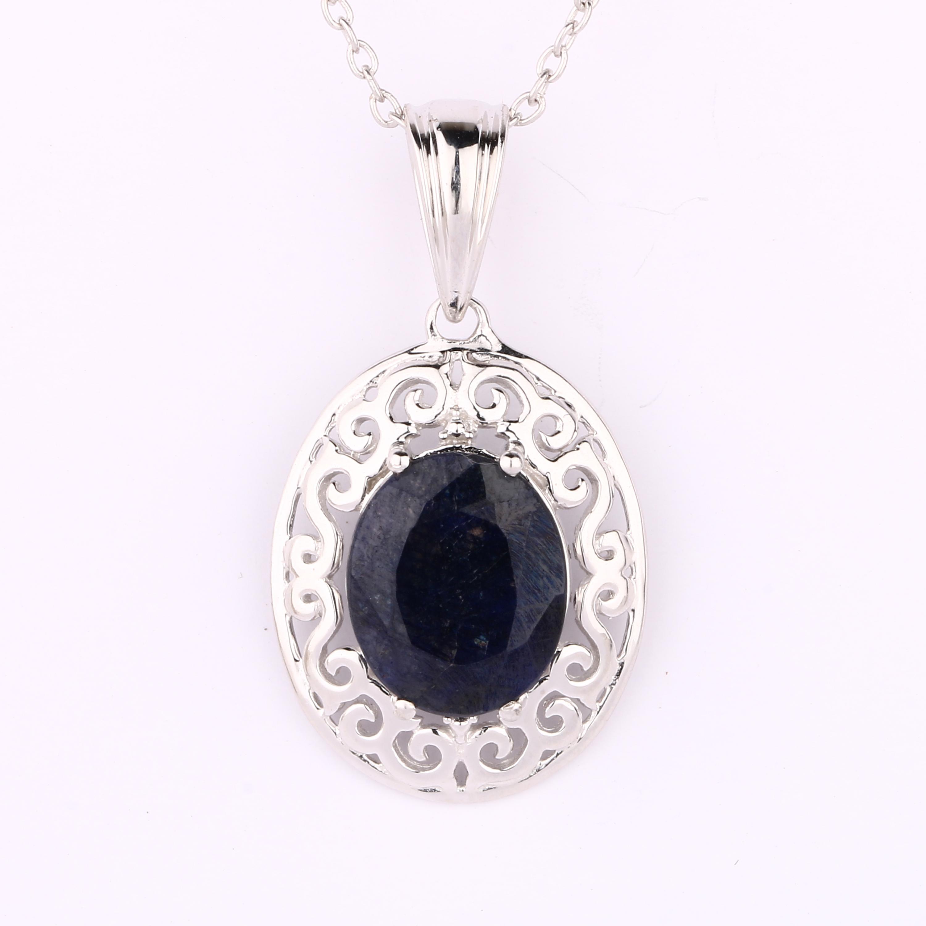 925 Sterling Silver Dyed Sapphire Oval Pendant 11x9mm Rhodium Plated Handmade Fine Jewelry Gift for Her срібний
925 Sterling Silver Dyed Sapphire Oval Pendant 11x9mm Rhodium Plated Handmade Fine Jewelry Gift for Her срібний