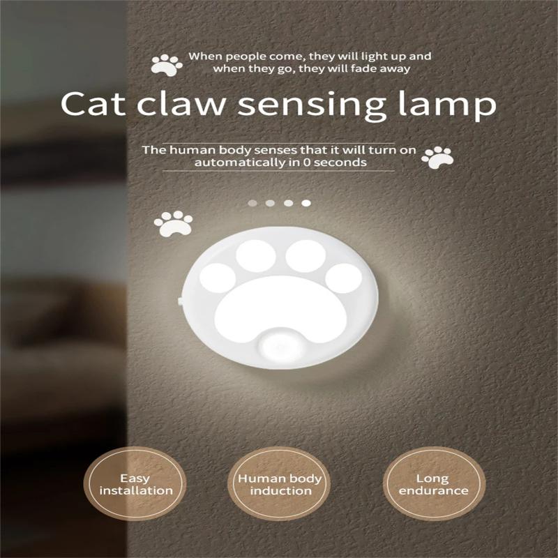 Cat Claw Night Light With USB Charging Cable LED Lamp, 6500K White Light, 0.5W Cordless Wall Night