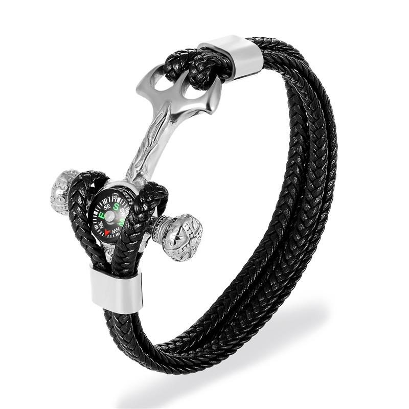 High Quality Stainless Steel Compass Anchor Shackles Braid Leather Bracelet Men Wristband Survival Sport Fashion Jewelry 23CM
High Quality Stainless Steel Compass Anchor Shackles Braid Leather Bracelet Men Wristband Survival Sport Fashion Jewelry 23CM